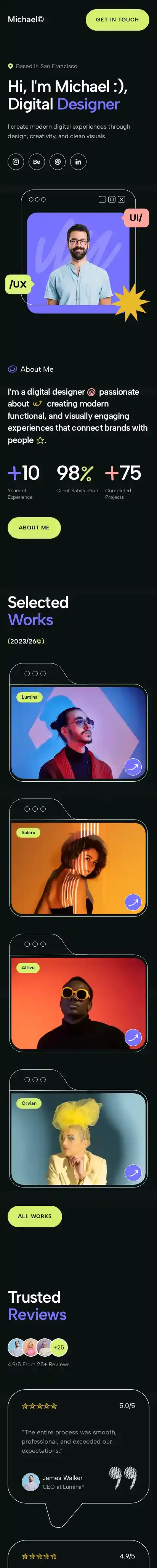 Michael home page on mobile