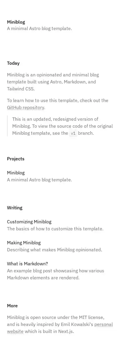 Miniblog home page on mobile