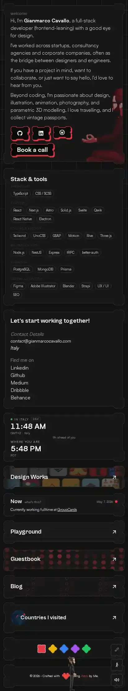 Bento-like Portfolio home page on mobile