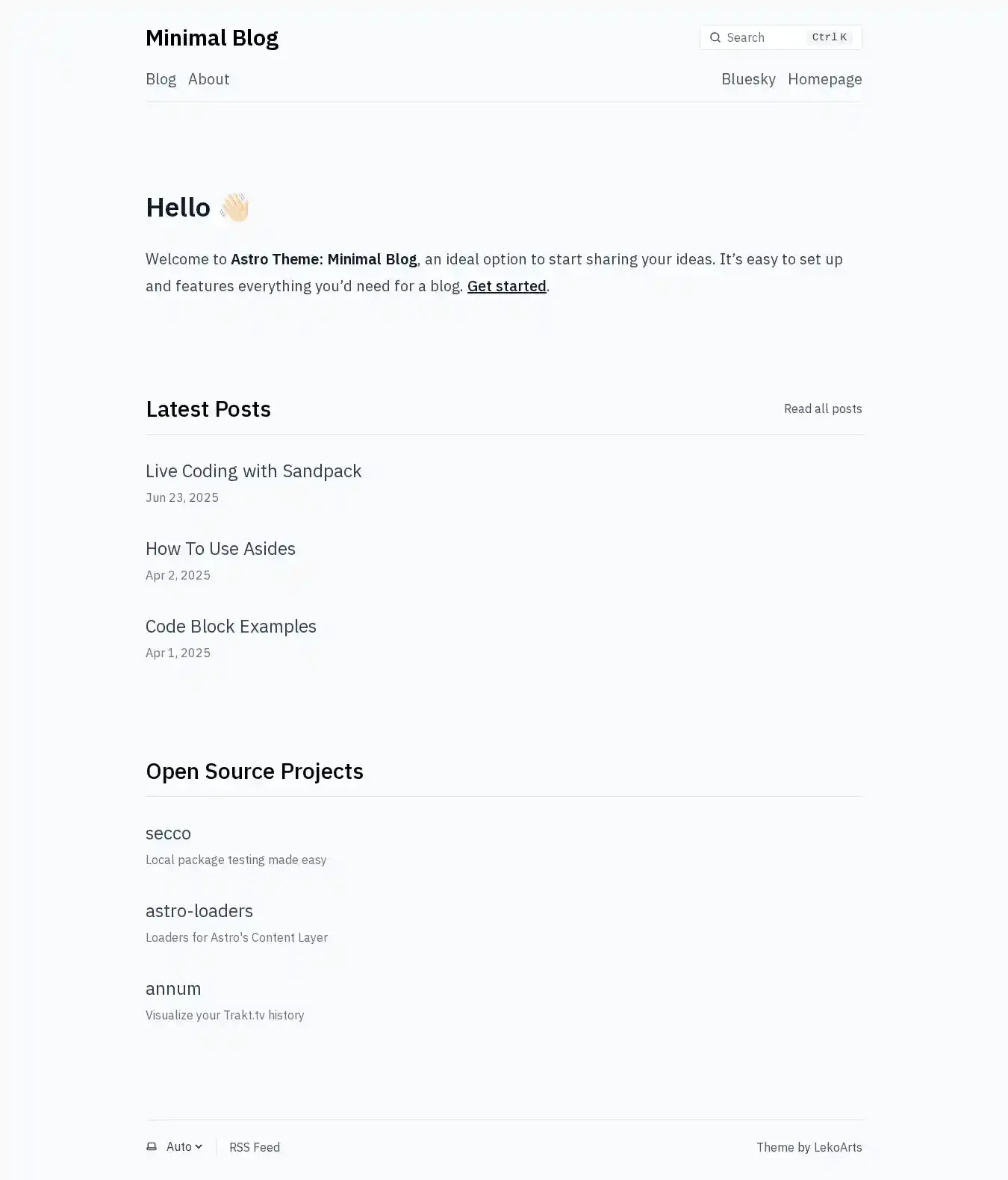 Minimal Blog home page on desktop