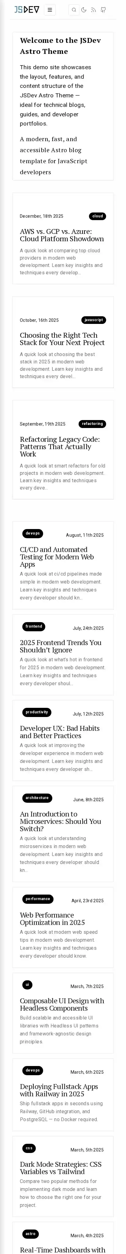 MinimalDev home page on mobile