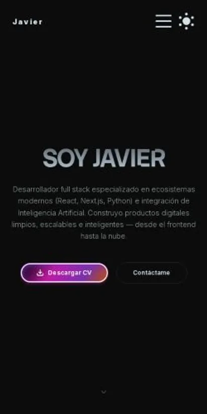 Minimalist Litght & Dark Theme Portfolio home page on mobile