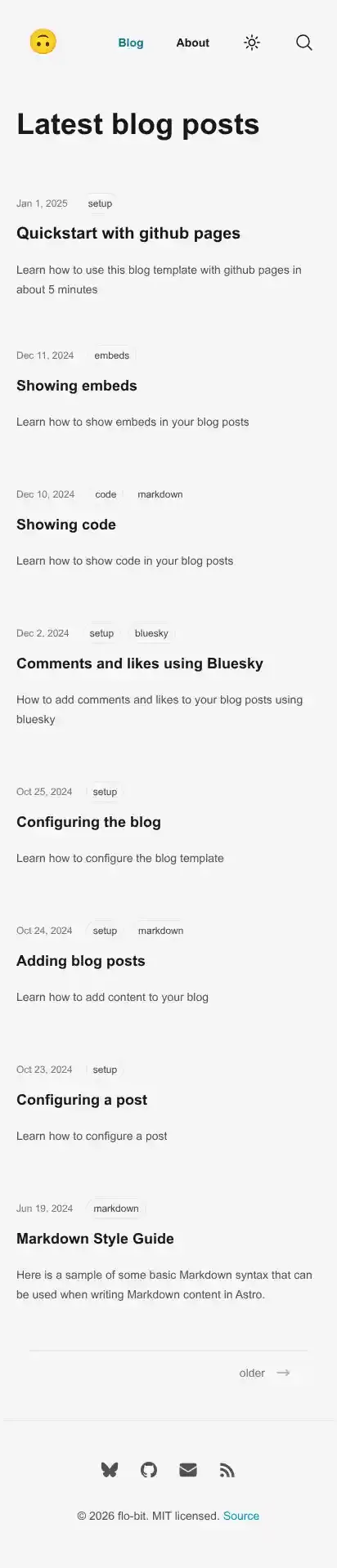 minimalistic blog home page on mobile