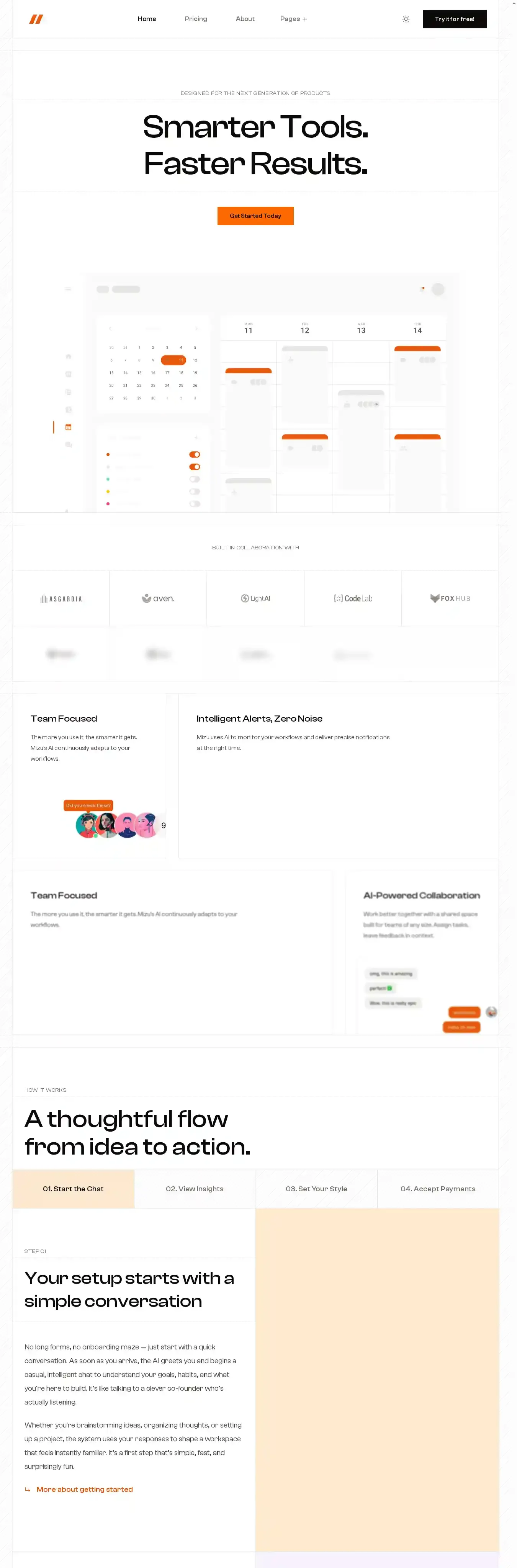 Mizu home page on desktop