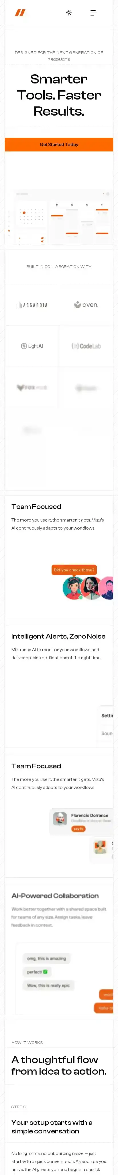 Mizu home page on mobile