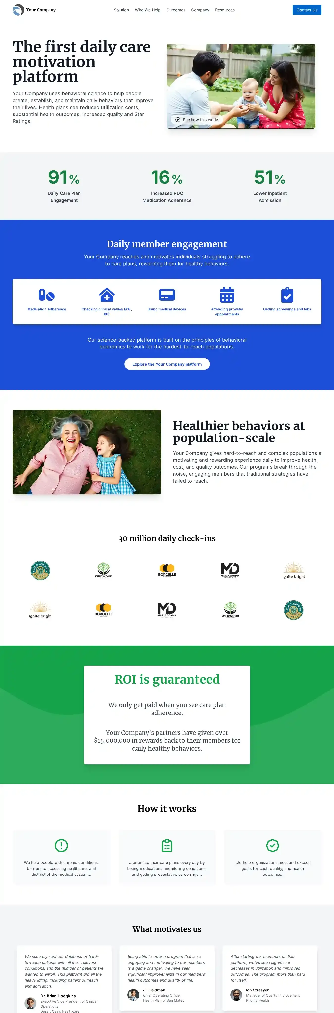 Modern Company Landing Page home page on desktop