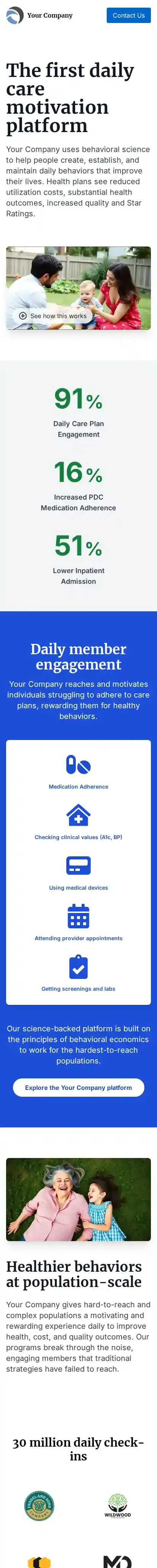 Modern Company Landing Page home page on mobile