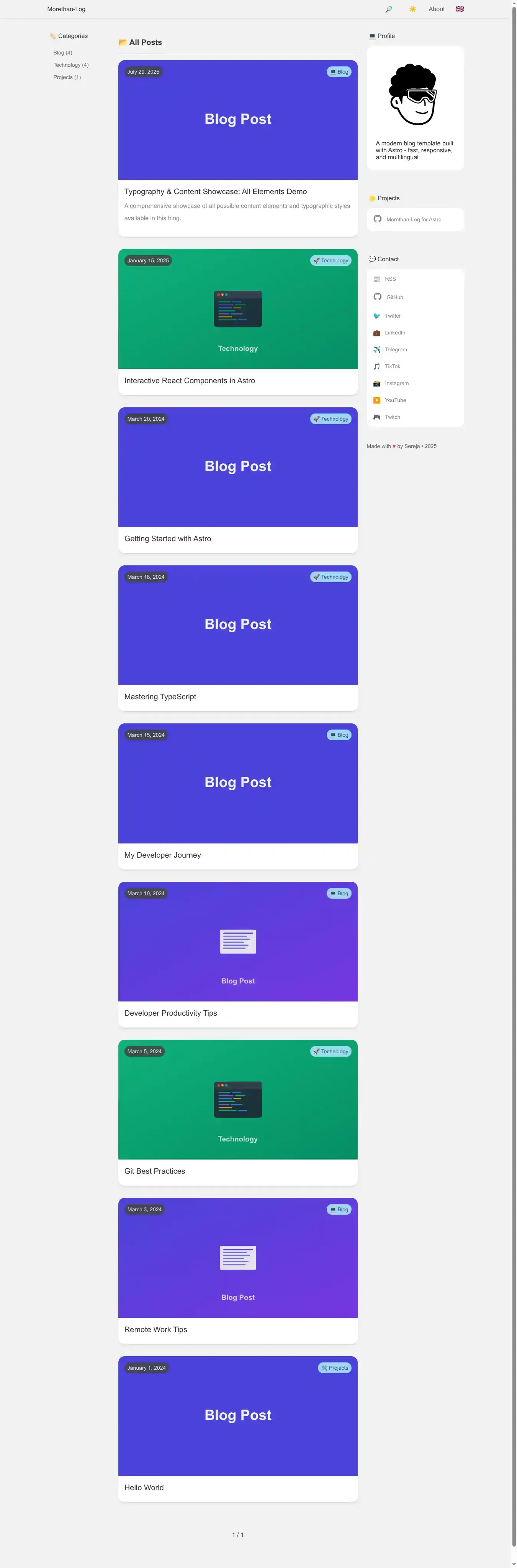 Morethan-Log for Astro home page on desktop