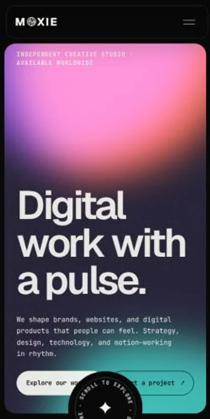 Moxie home page on mobile
