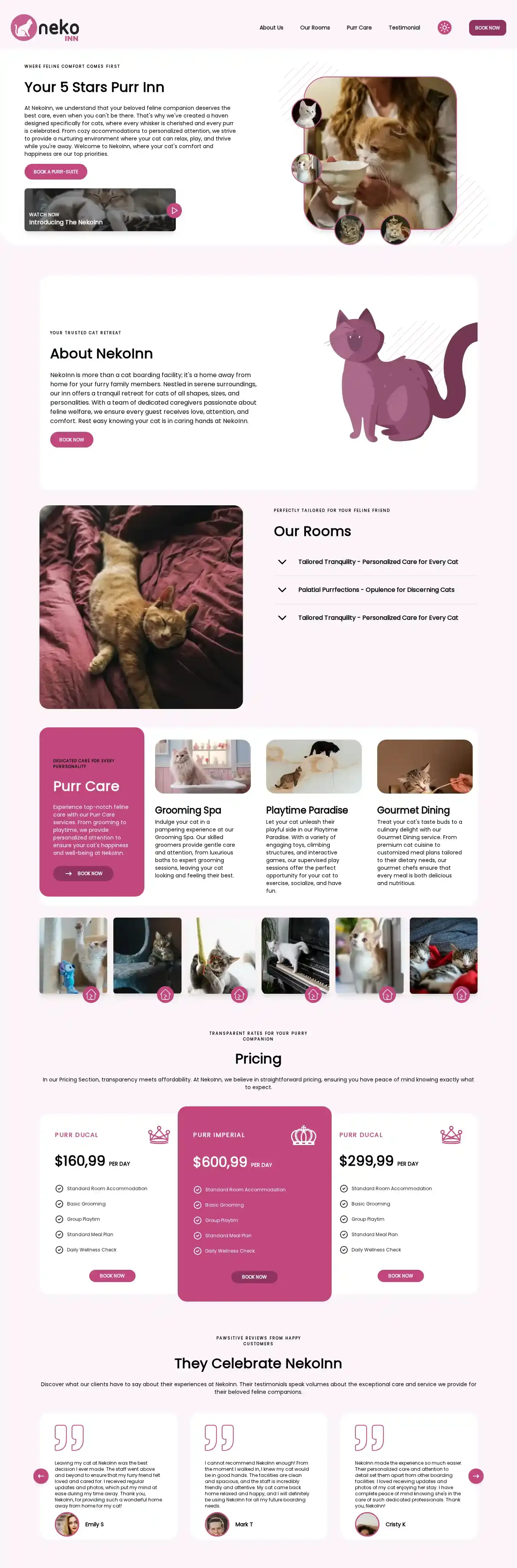 Neko Inn home page on desktop