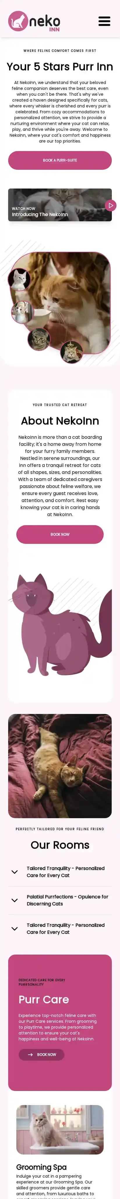 Neko Inn home page on mobile