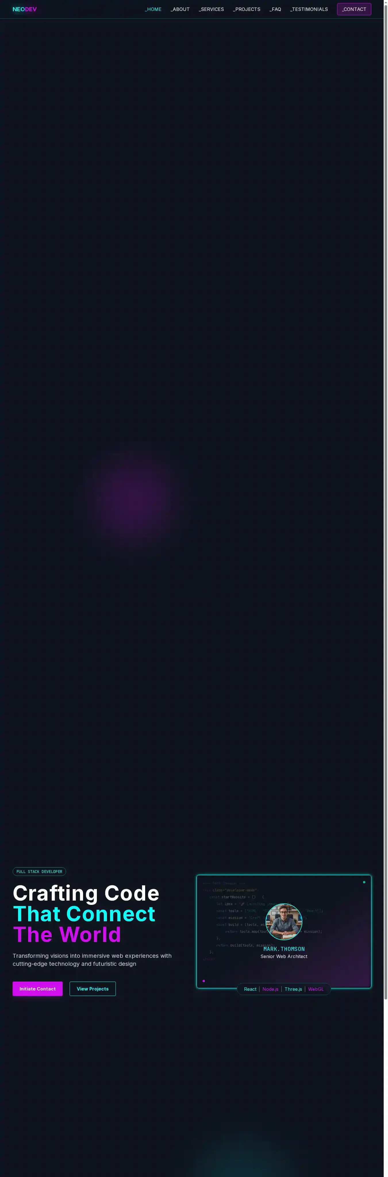 Neodev home page on desktop