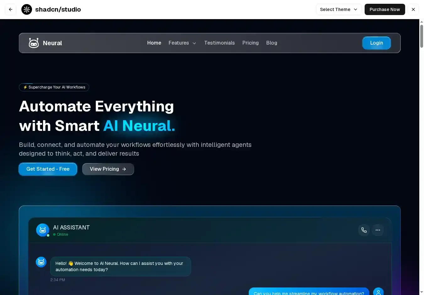 Neural home page on desktop