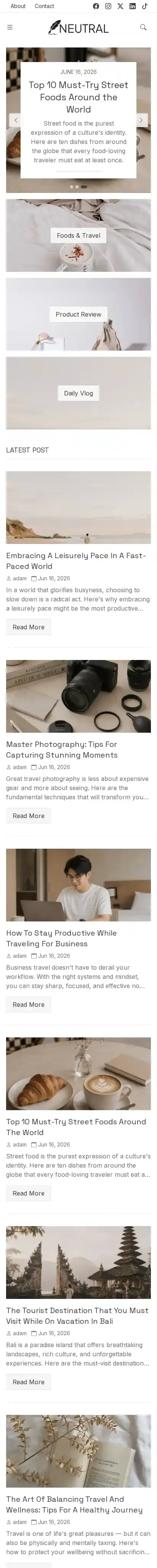 Neutral home page on mobile