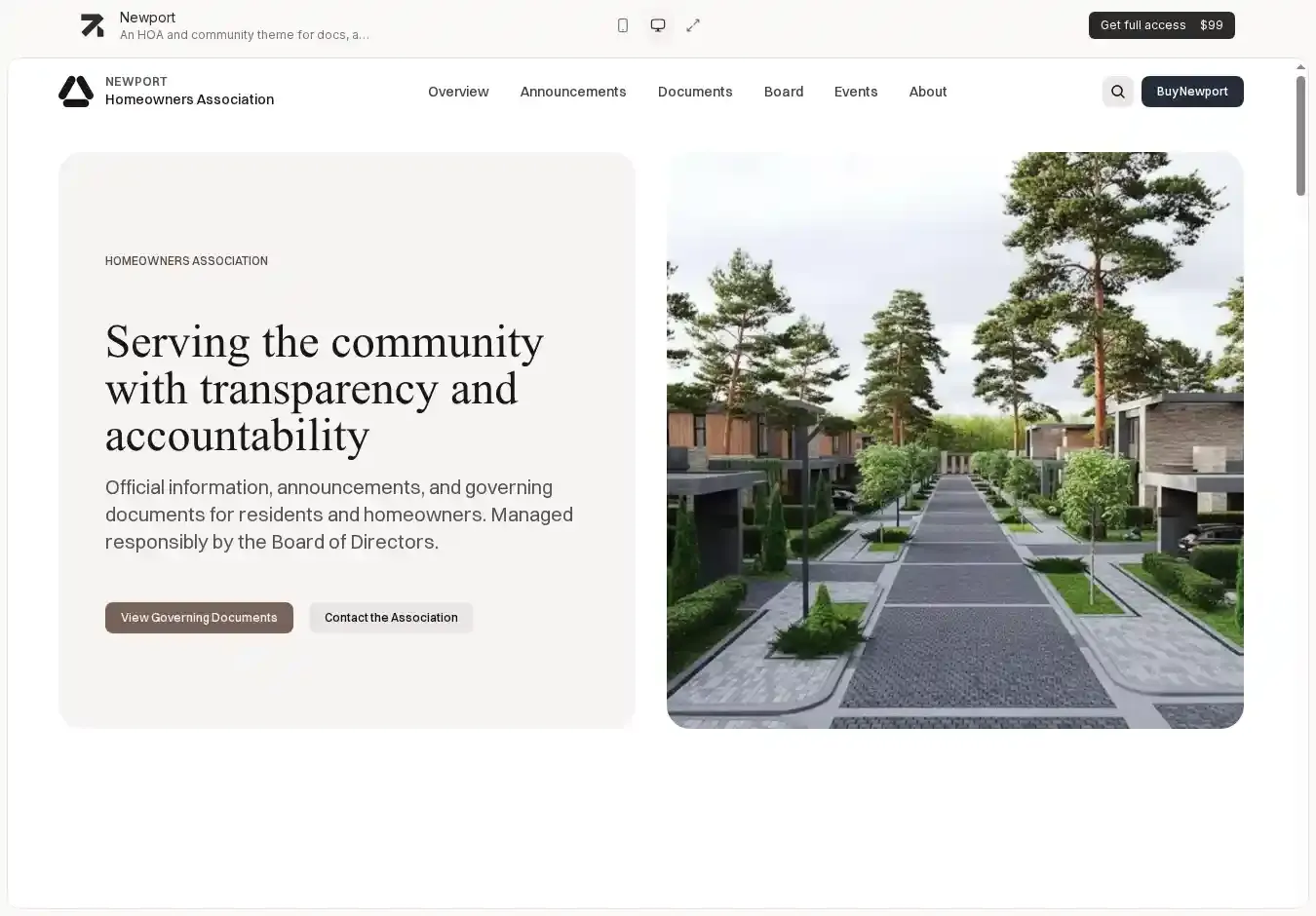 Newport Astro + Sanity CMS home page on desktop