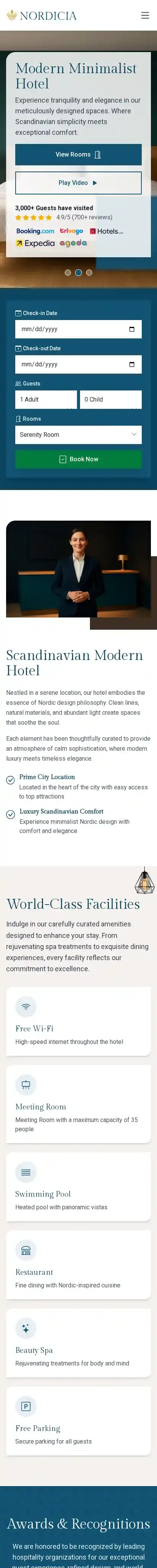 Nordicia home page on mobile