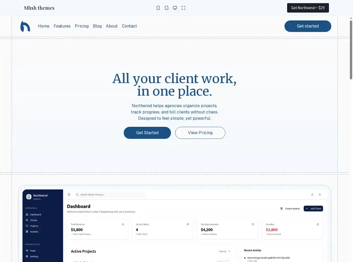 Northwind home page on desktop