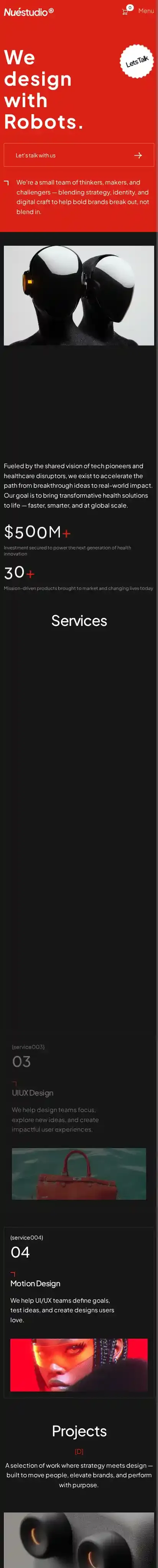 NueStudio home page on mobile