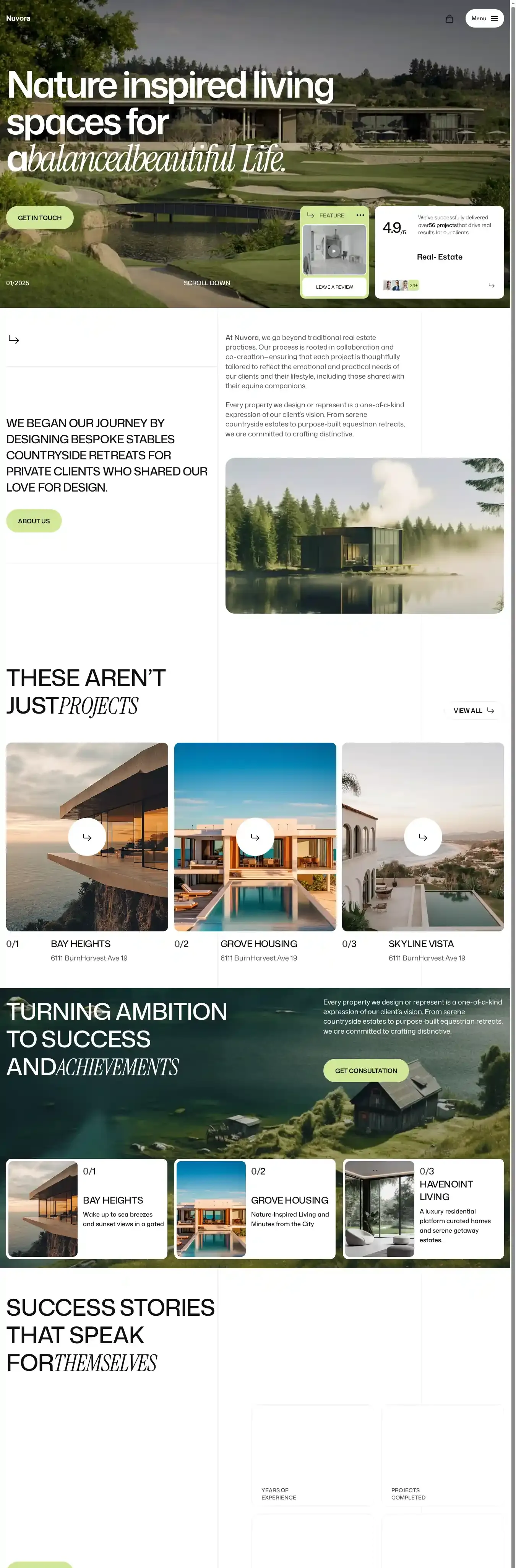 Nuvora home page on desktop