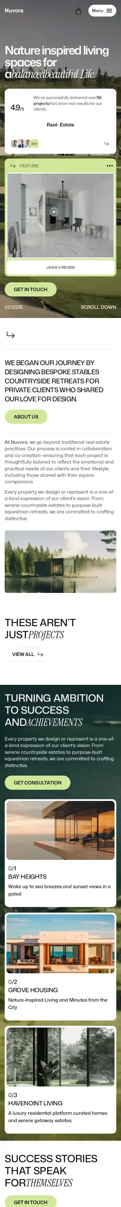 Nuvora home page on mobile