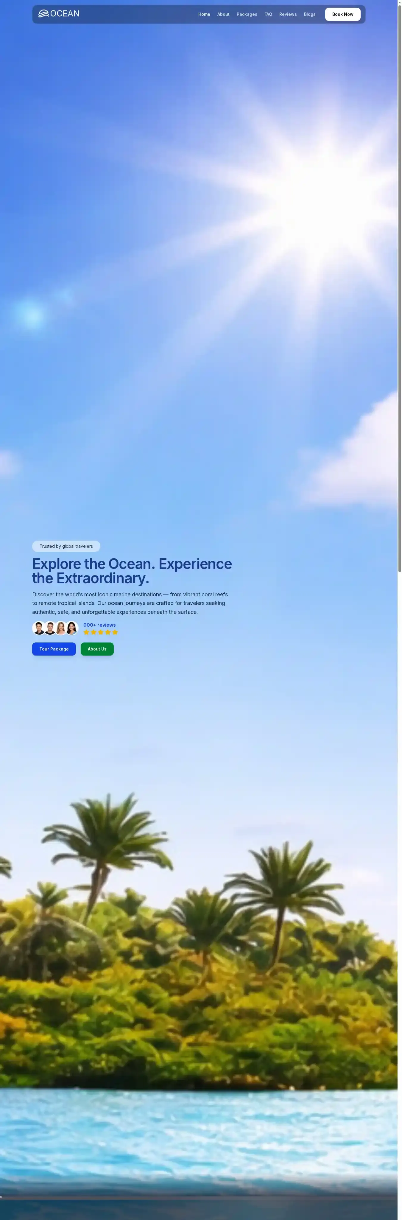 Ocean home page on desktop