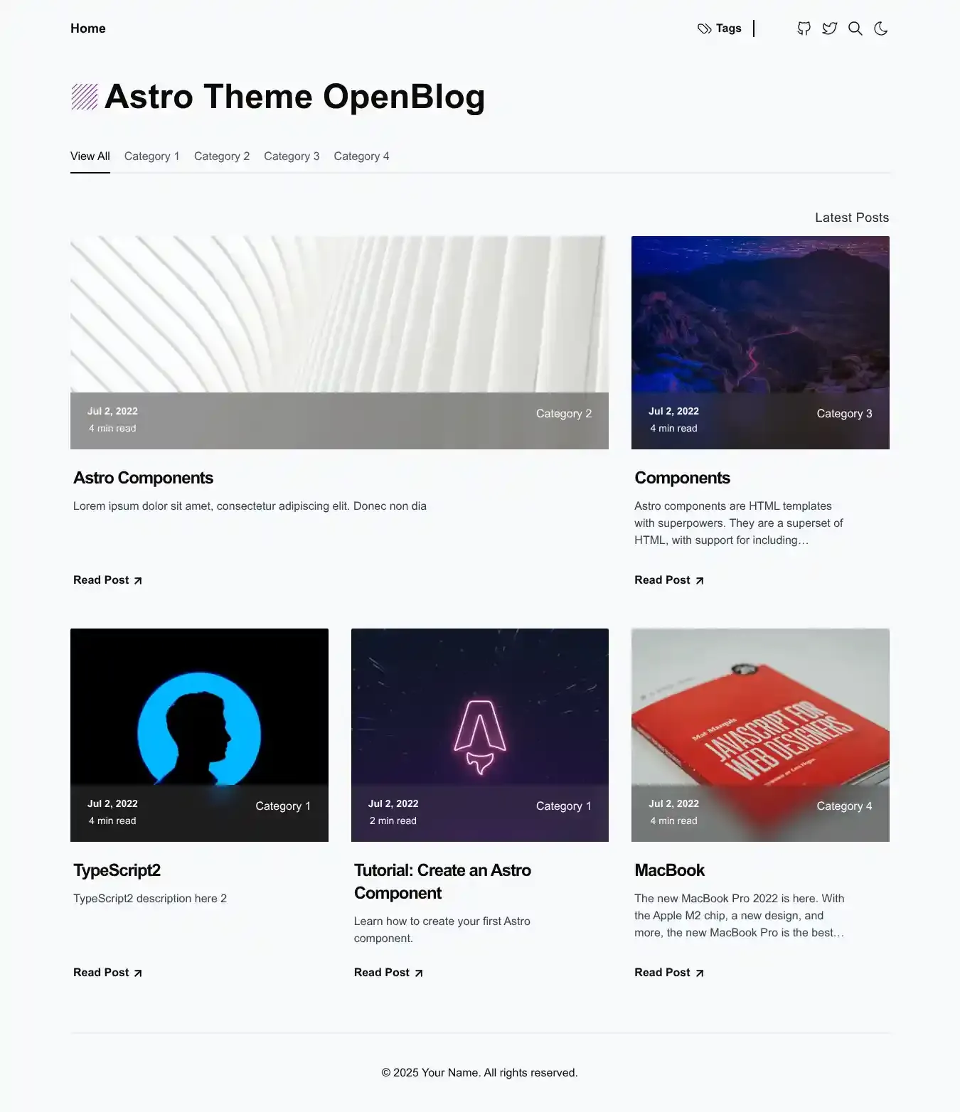 OpenBlog home page on desktop