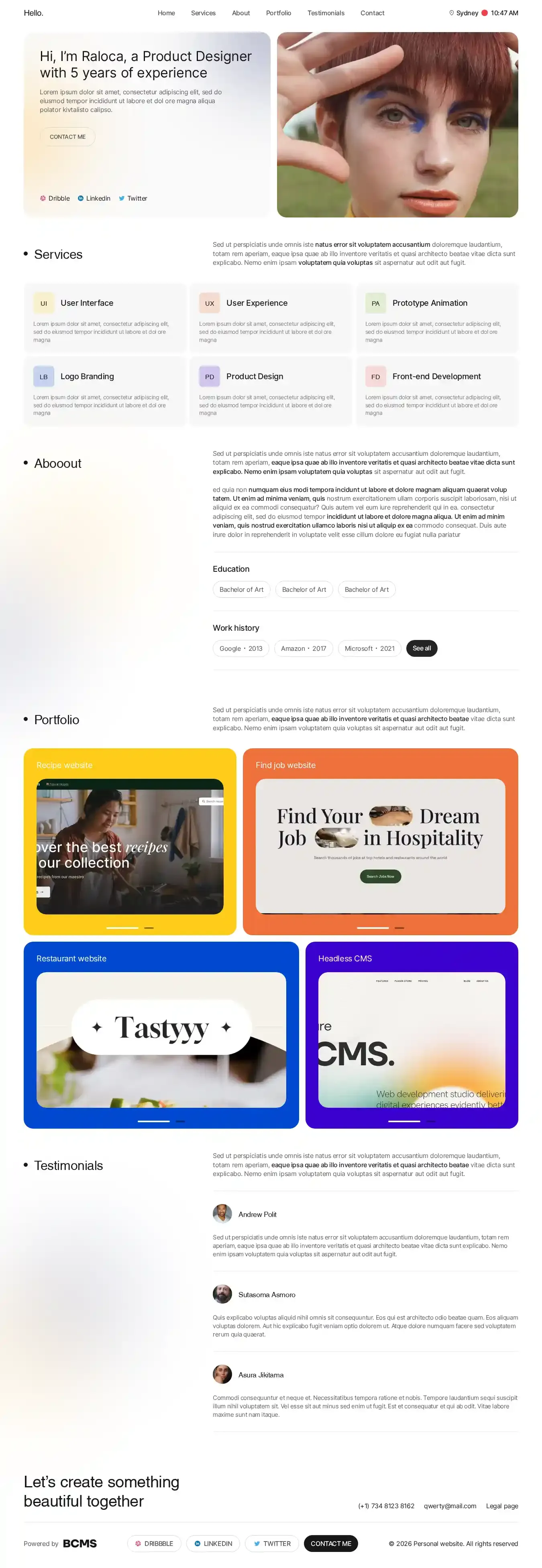 Personal - portfolio website home page on desktop