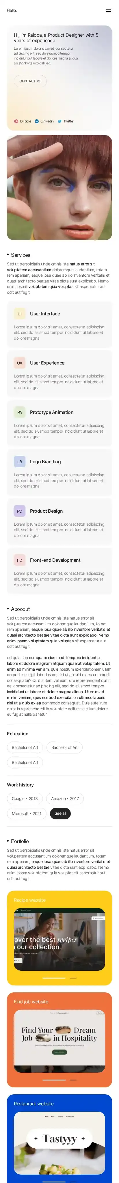 Personal - portfolio website home page on mobile