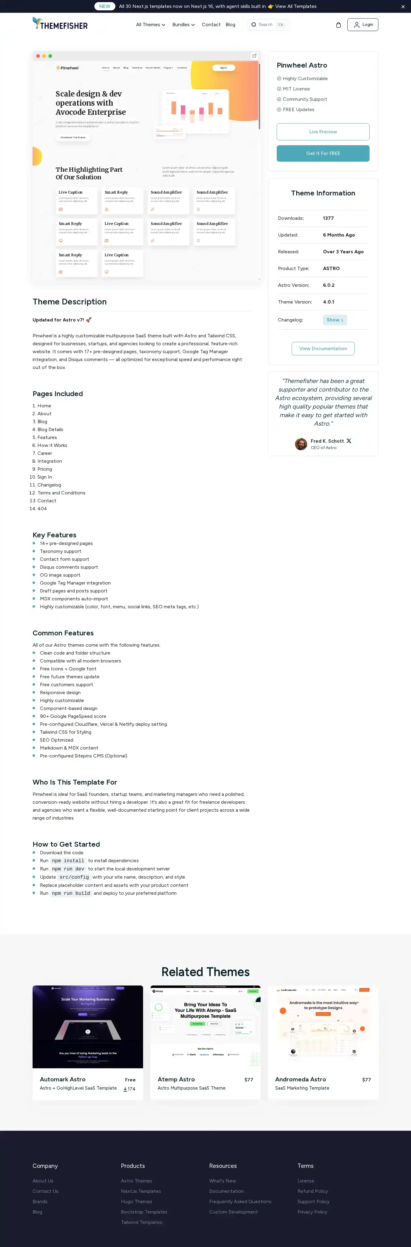 Pinwheel home page on desktop