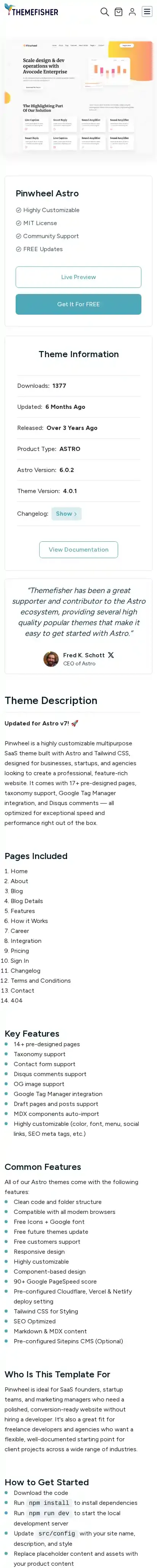 Pinwheel home page on mobile