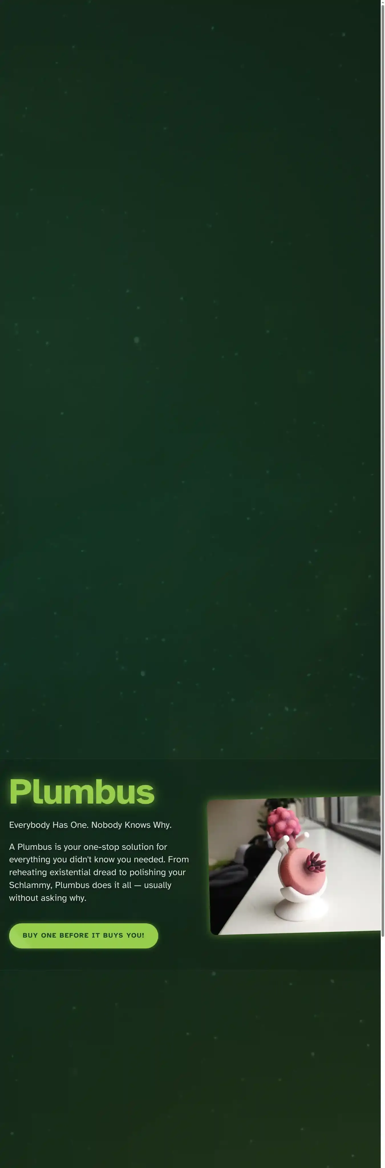 Plumbus home page on desktop