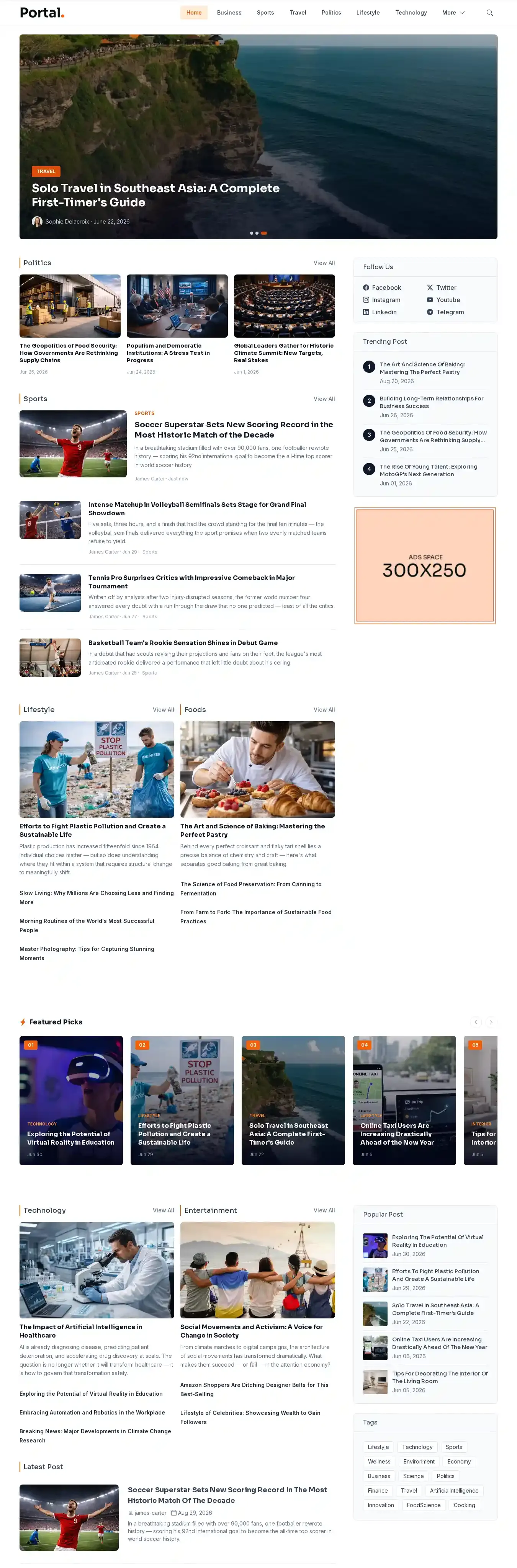 Portal home page on desktop