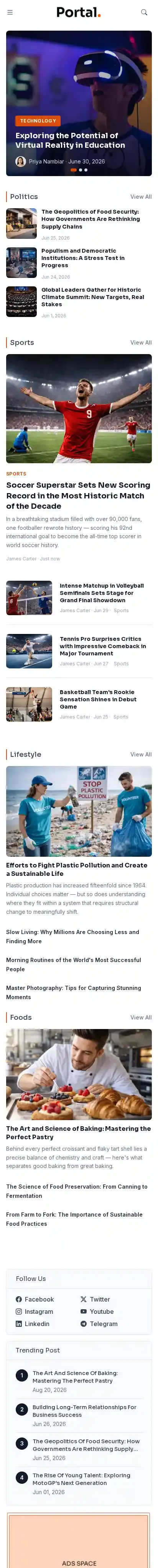 Portal home page on mobile