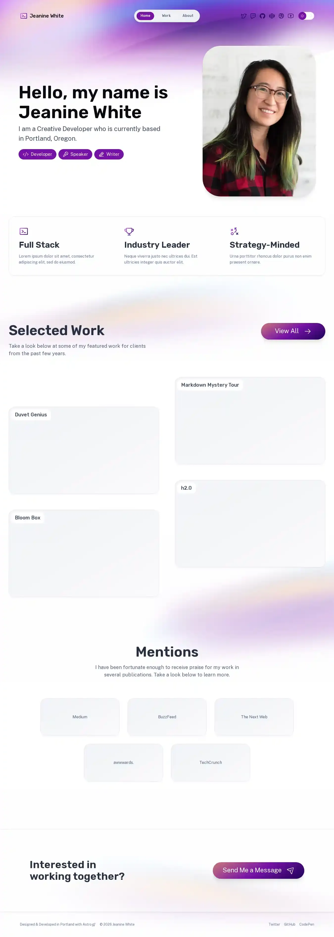 Portfolio home page on desktop