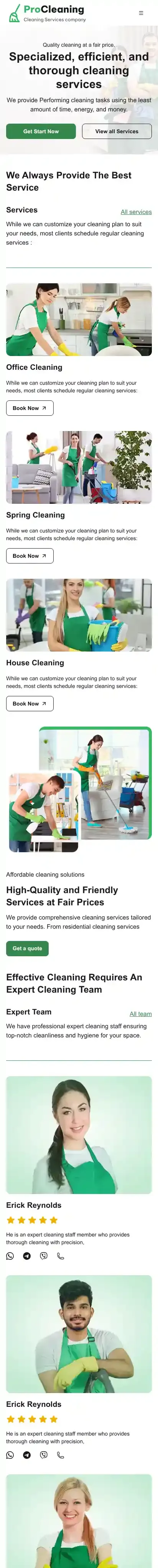 ProCleaning home page on mobile
