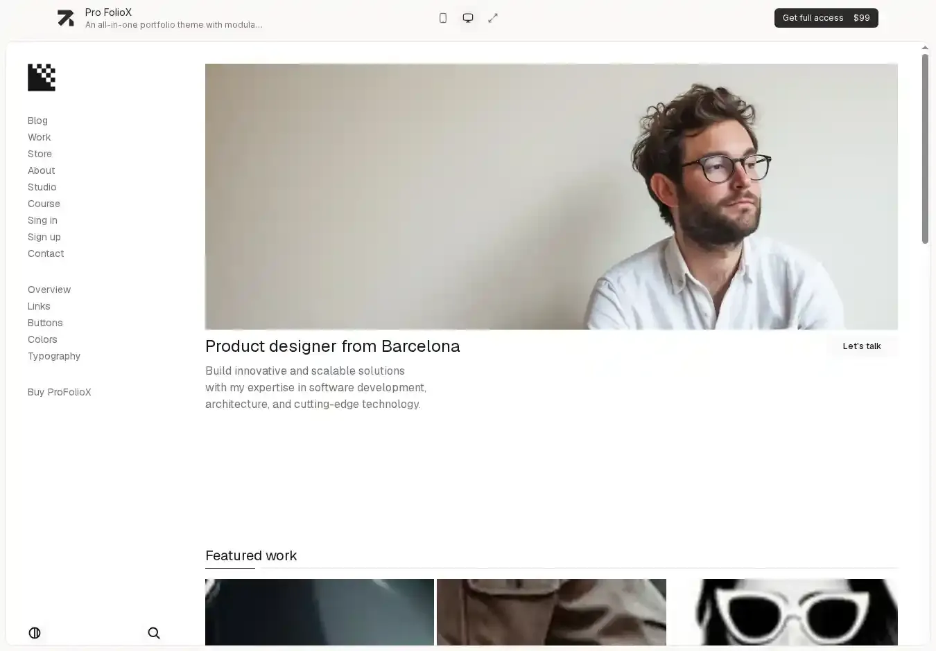ProfolioX Astro + Sanity CMS home page on desktop