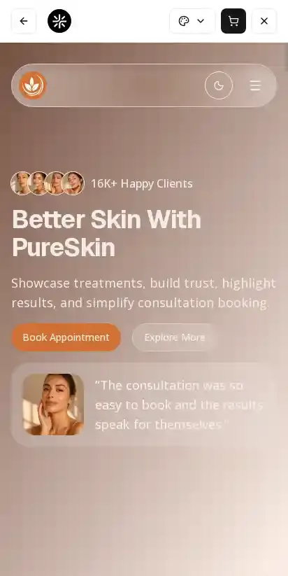 PureSkin home page on mobile