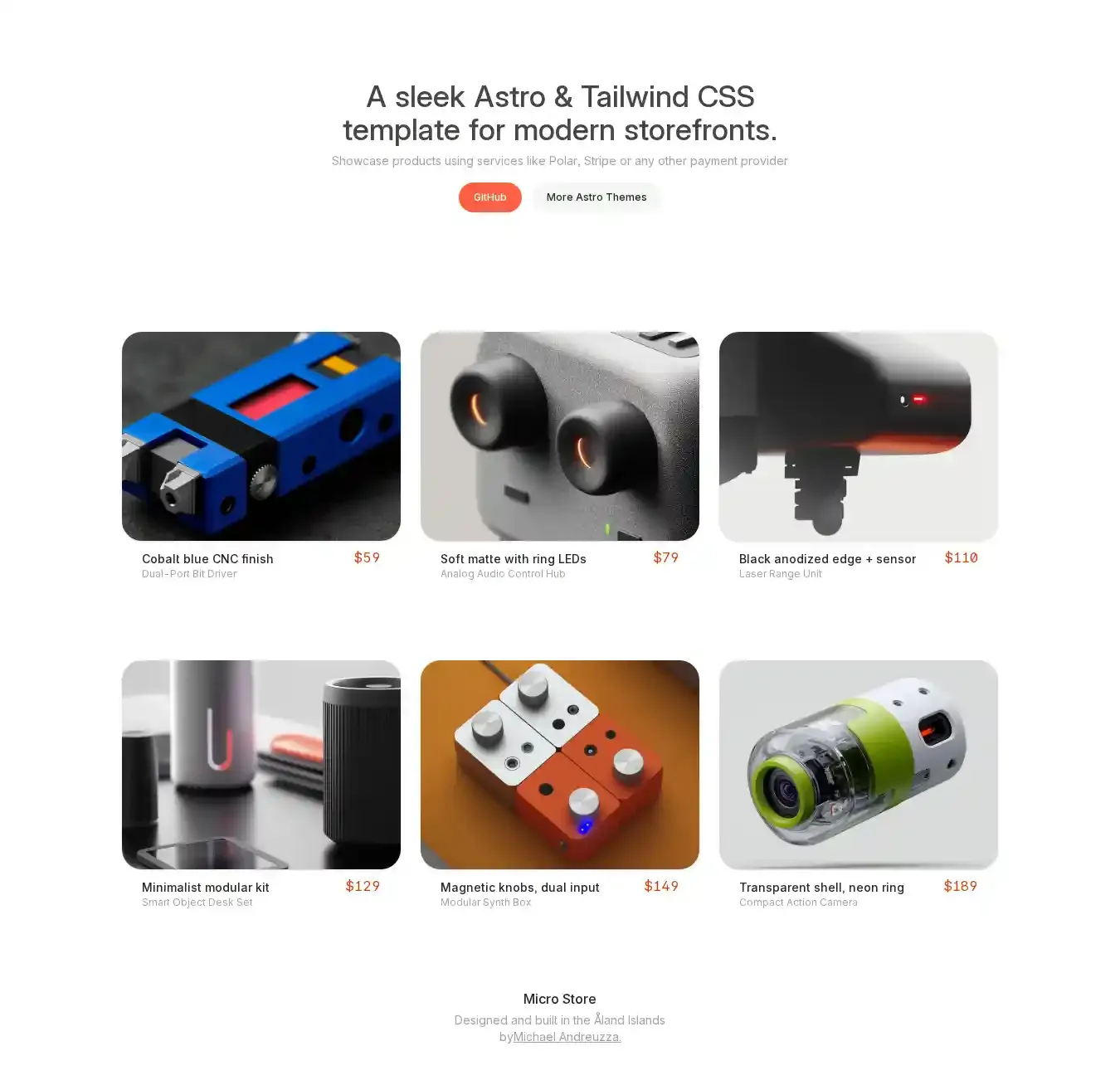 Micro Store home page on desktop