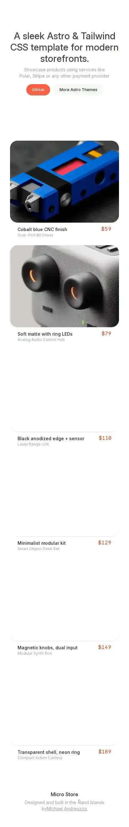 Micro Store home page on mobile