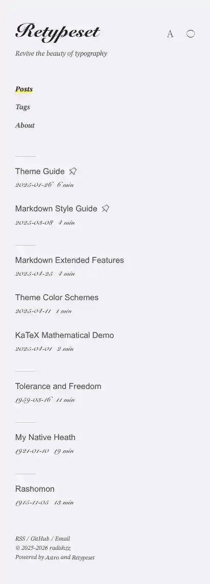 Retypeset home page on mobile