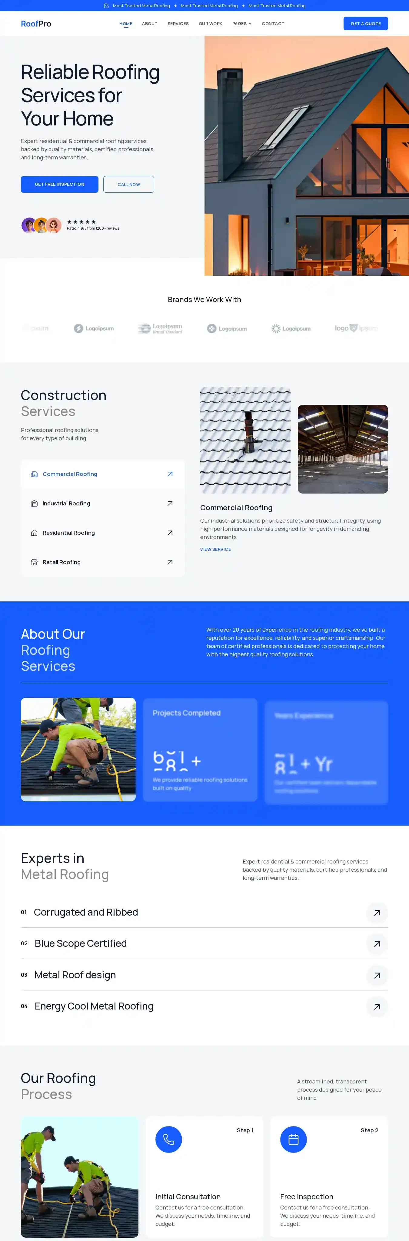 RoofPro home page on desktop