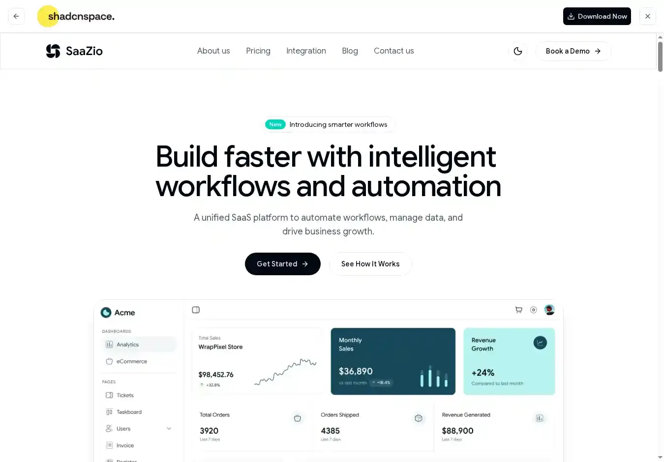 Saazio home page on desktop