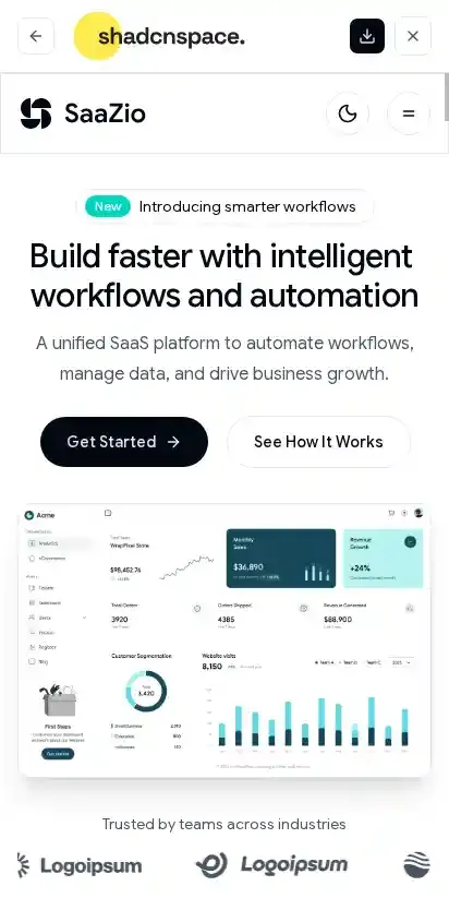 Saazio home page on mobile