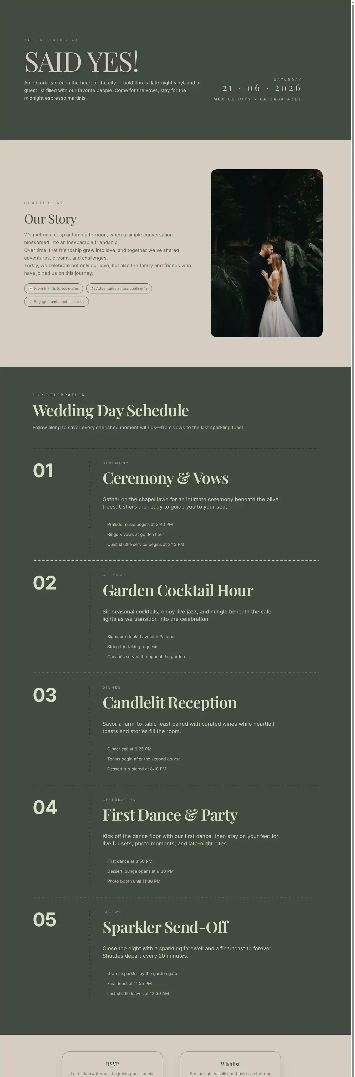 Said Yes! home page on desktop