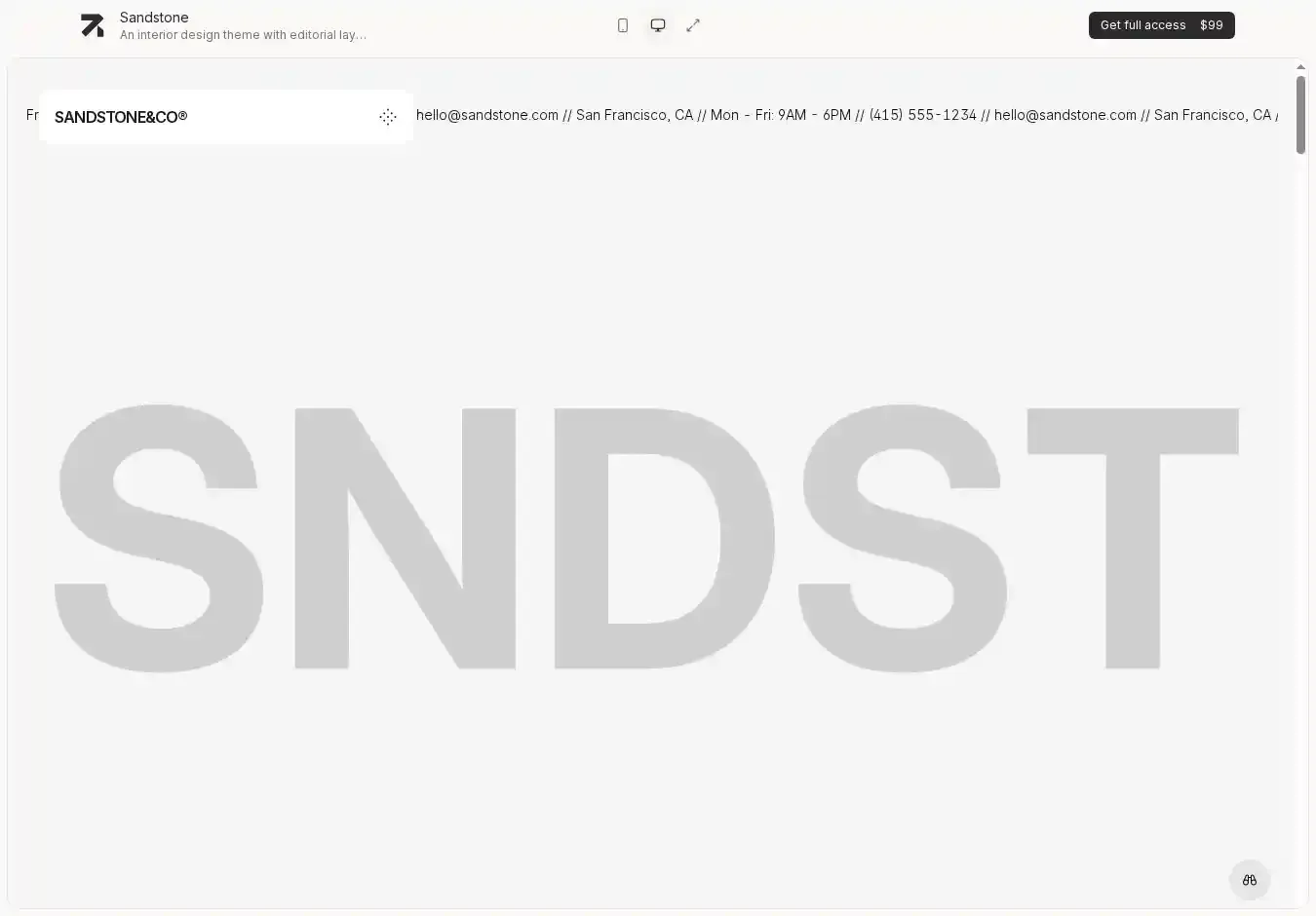 Sandstone Astro + Sanity CMS home page on desktop