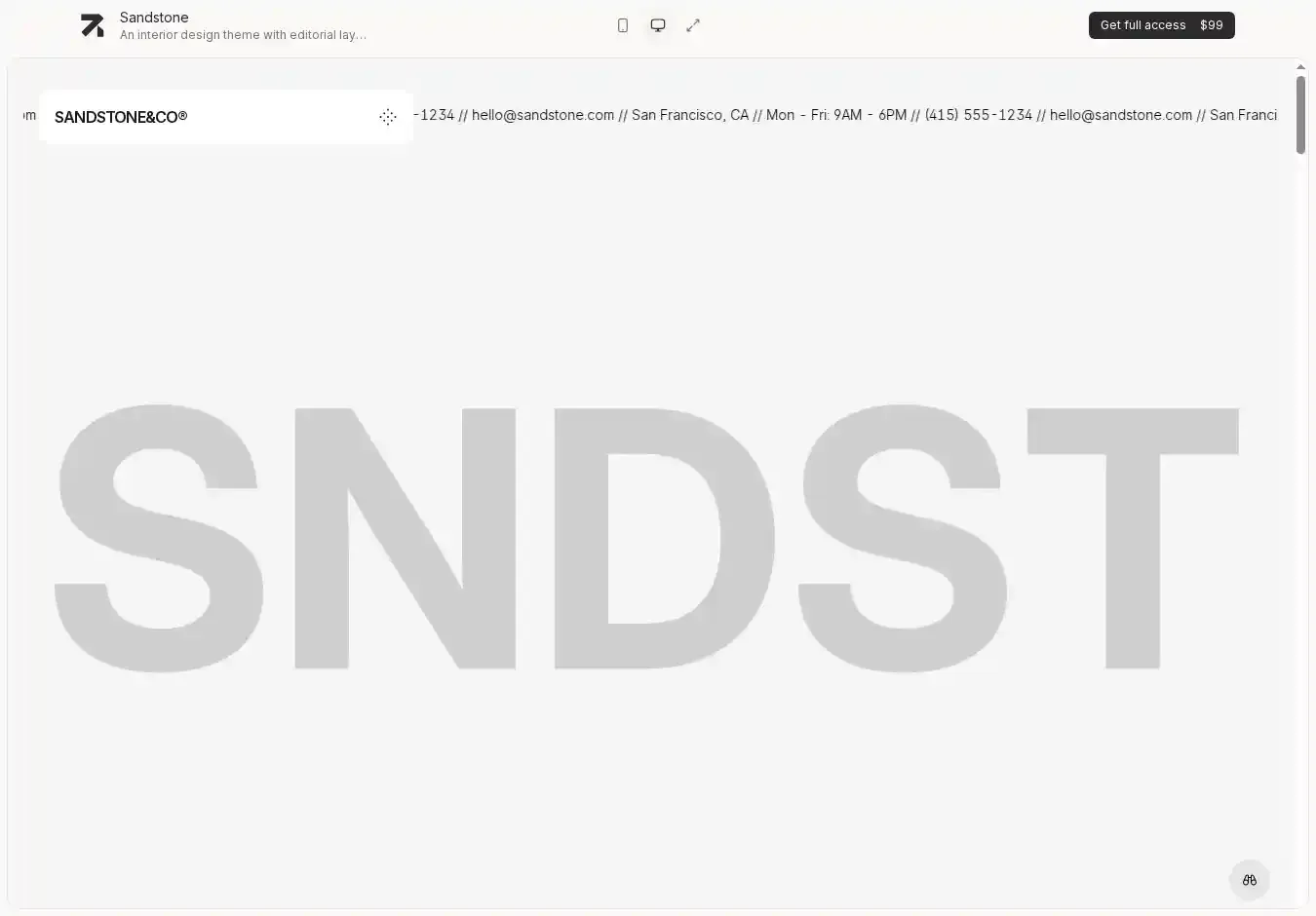 Sandstone home page on desktop