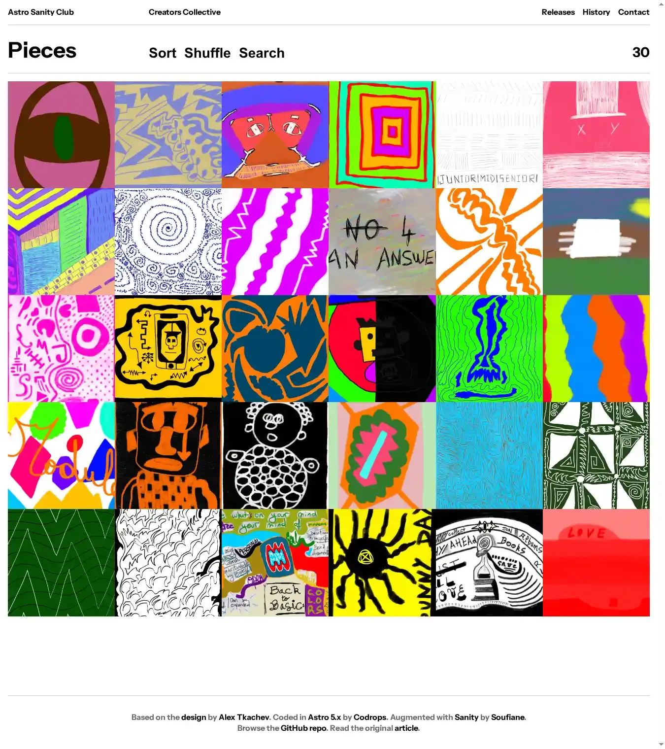 Sanity Astro Club home page on desktop