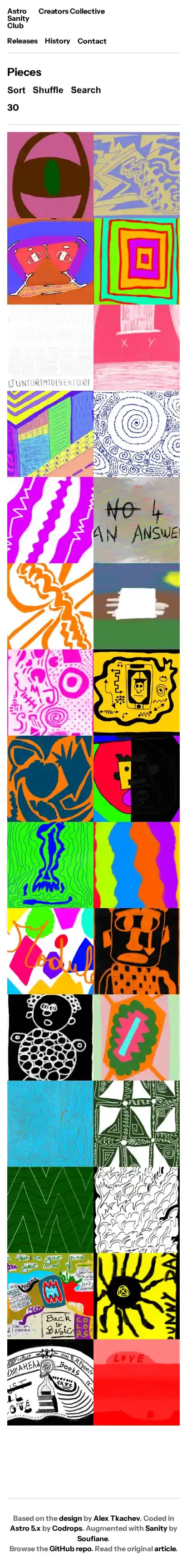 Sanity Astro Club home page on mobile