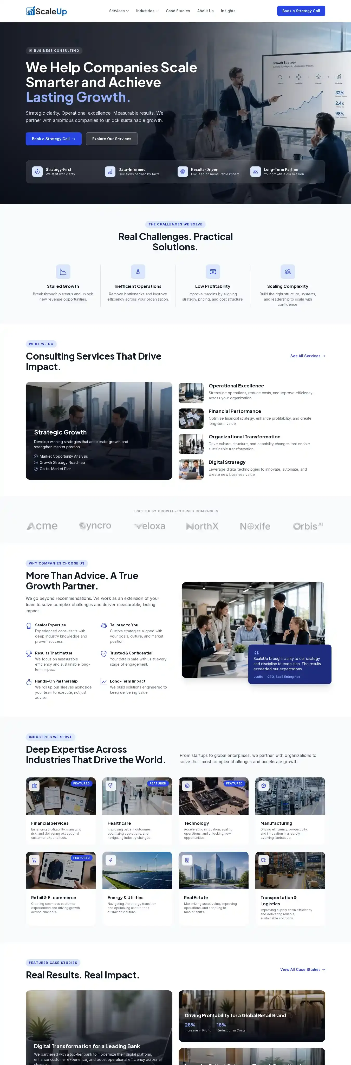 Scaleup home page on desktop