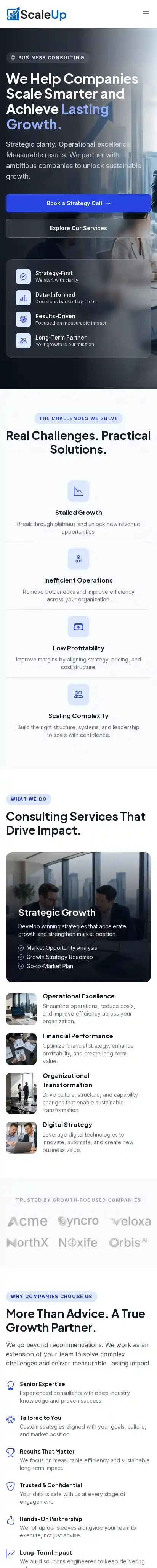 Scaleup home page on mobile